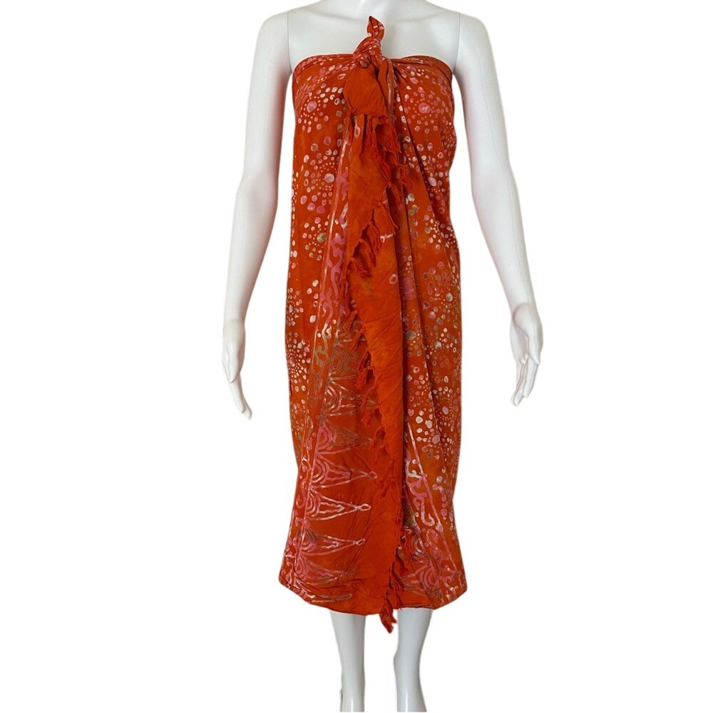 Orange Printed Rayon Sarong Resort wear Vacation Wrap Shawl Swim Cover-Up OS